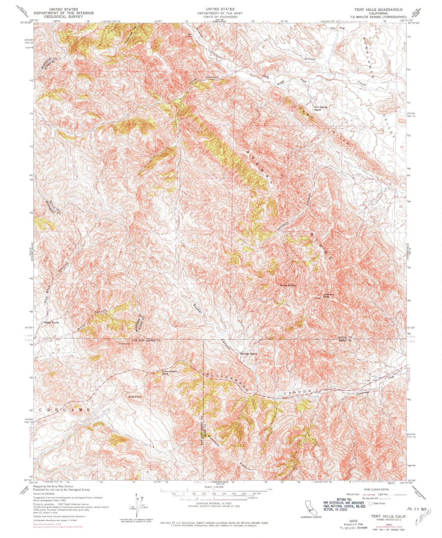 Classic USGS Tent Hills California 7.5'x7.5' Topo Map Image