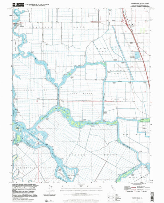 Classic USGS Terminous California 7.5'x7.5' Topo Map Image