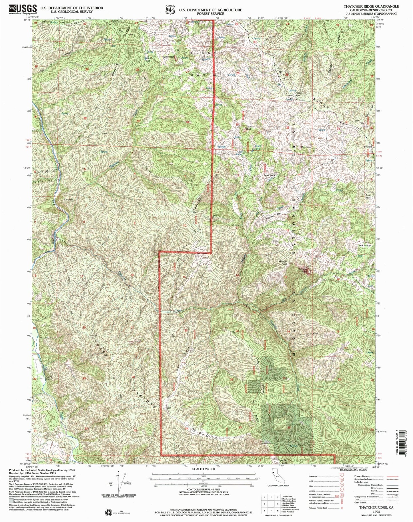 Classic USGS Thatcher Ridge California 7.5'x7.5' Topo Map Image