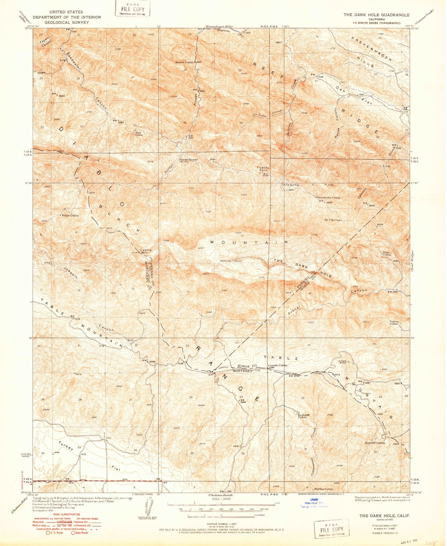 Classic USGS The Dark Hole California 7.5'x7.5' Topo Map Image