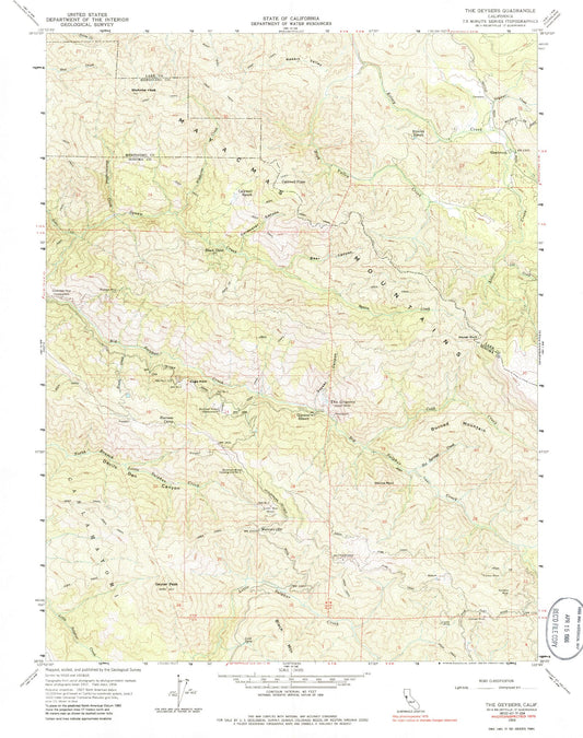 Classic USGS The Geysers California 7.5'x7.5' Topo Map Image