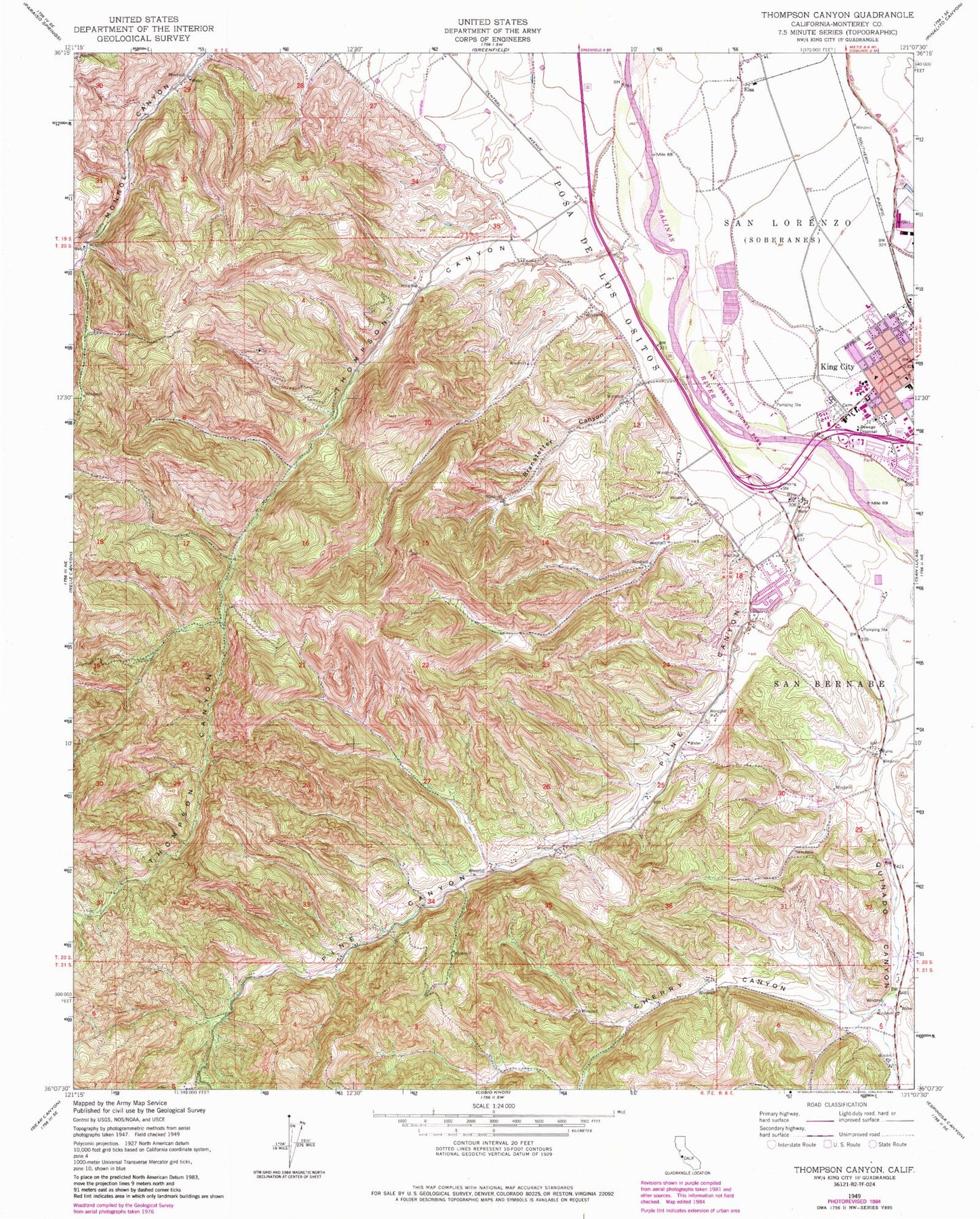 Classic USGS Thompson Canyon California 7.5'x7.5' Topo Map Image
