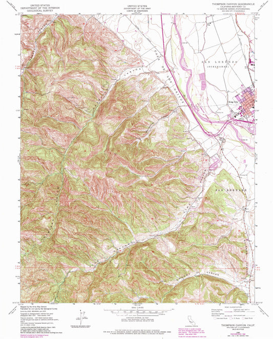Classic USGS Thompson Canyon California 7.5'x7.5' Topo Map Image