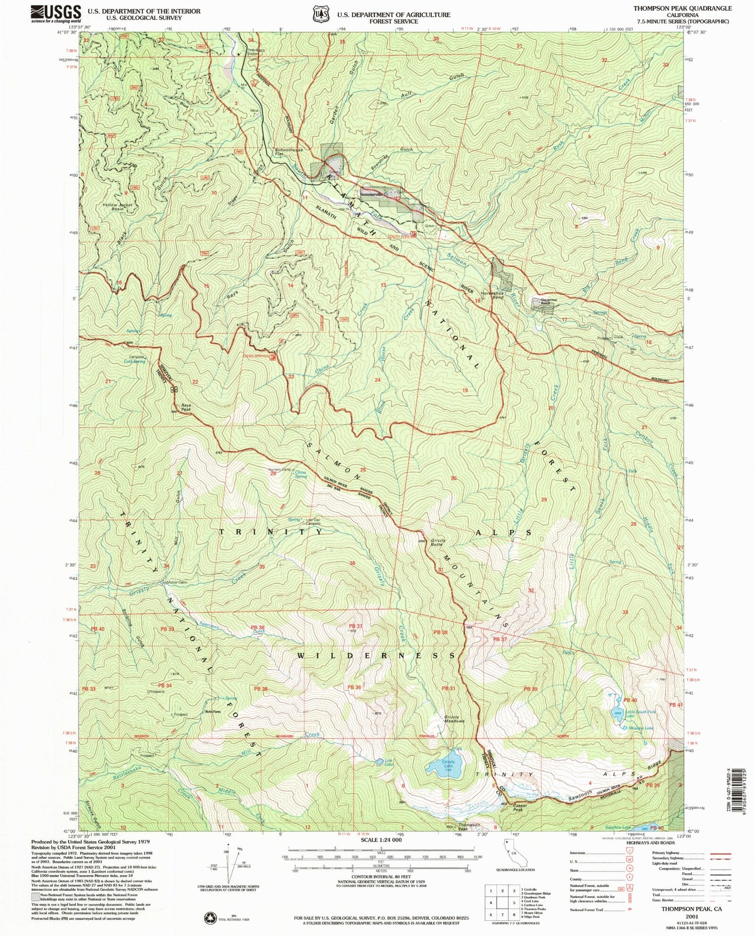 Classic USGS Thompson Peak California 7.5'x7.5' Topo Map Image