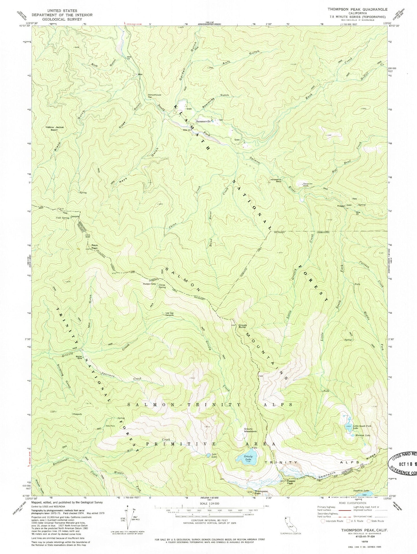 Classic USGS Thompson Peak California 7.5'x7.5' Topo Map Image
