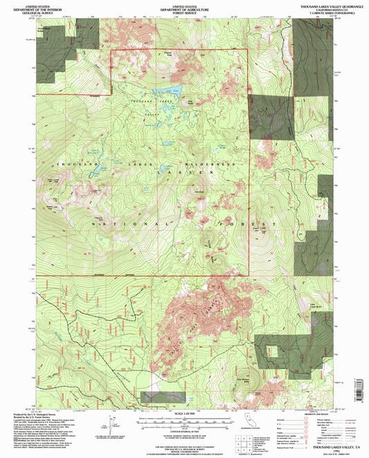 Classic USGS Thousand Lakes Valley California 7.5'x7.5' Topo Map Image
