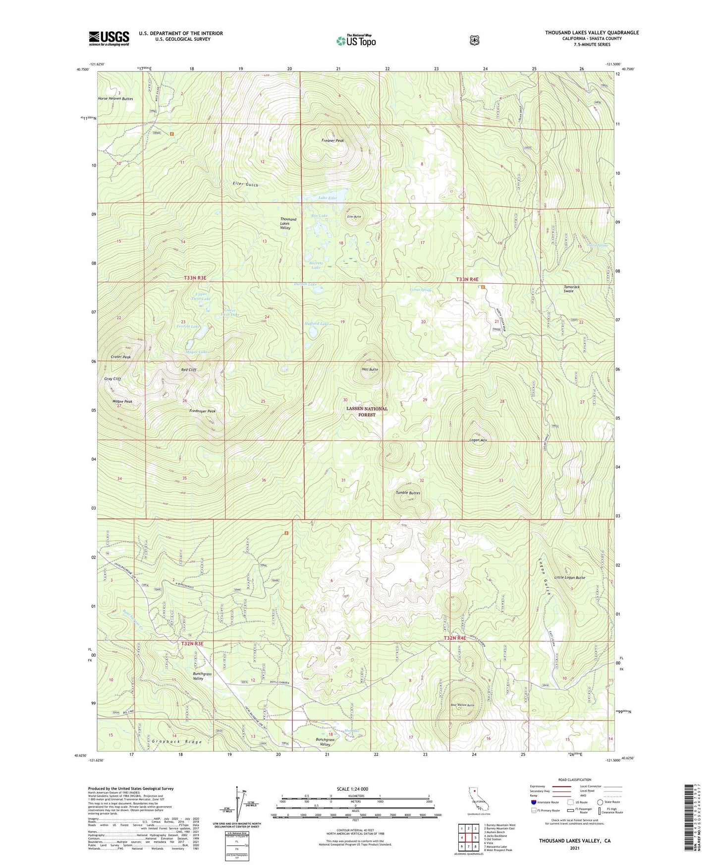 Thousand Lakes Valley California US Topo Map Image