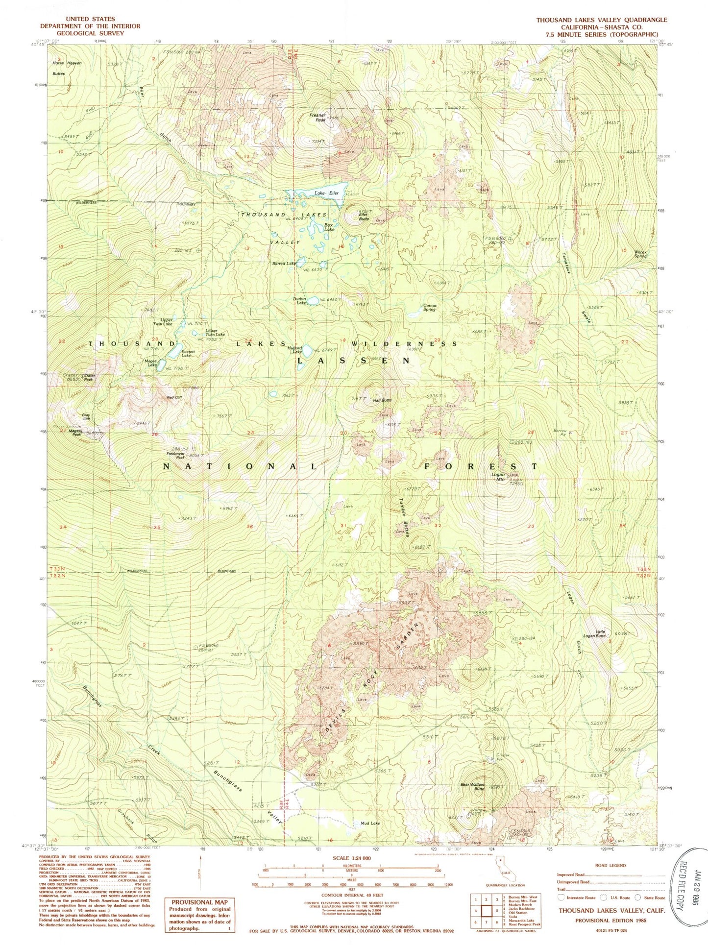 Classic USGS Thousand Lakes Valley California 7.5'x7.5' Topo Map Image