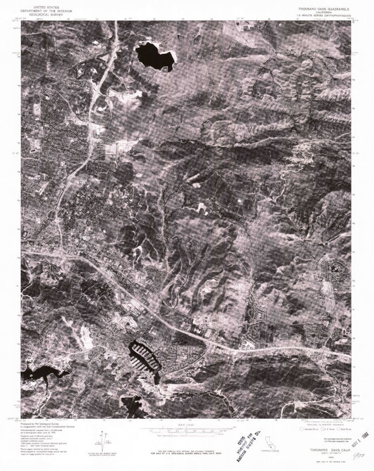 Classic USGS Thousand Oaks California 7.5'x7.5' Topo Map Image
