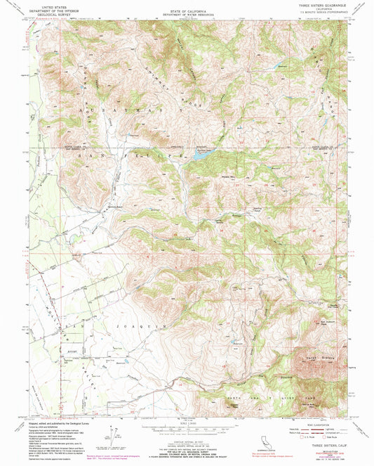 Classic USGS Three Sisters California 7.5'x7.5' Topo Map Image