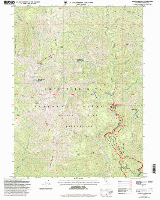 Classic USGS Thurston Peaks California 7.5'x7.5' Topo Map Image