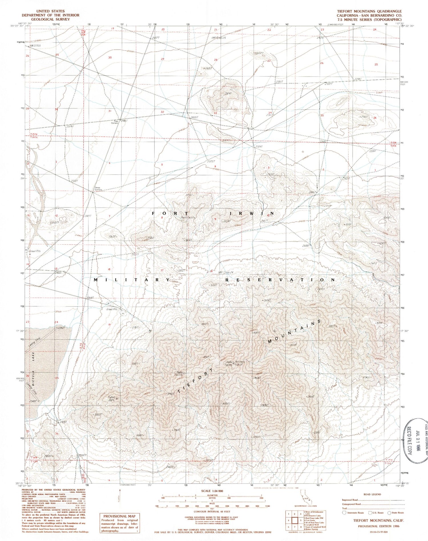 Classic USGS Tiefort Mountains California 7.5'x7.5' Topo Map Image