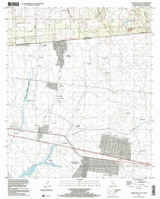 Classic USGS Tierra del Sol California 7.5'x7.5' Topo Map Image