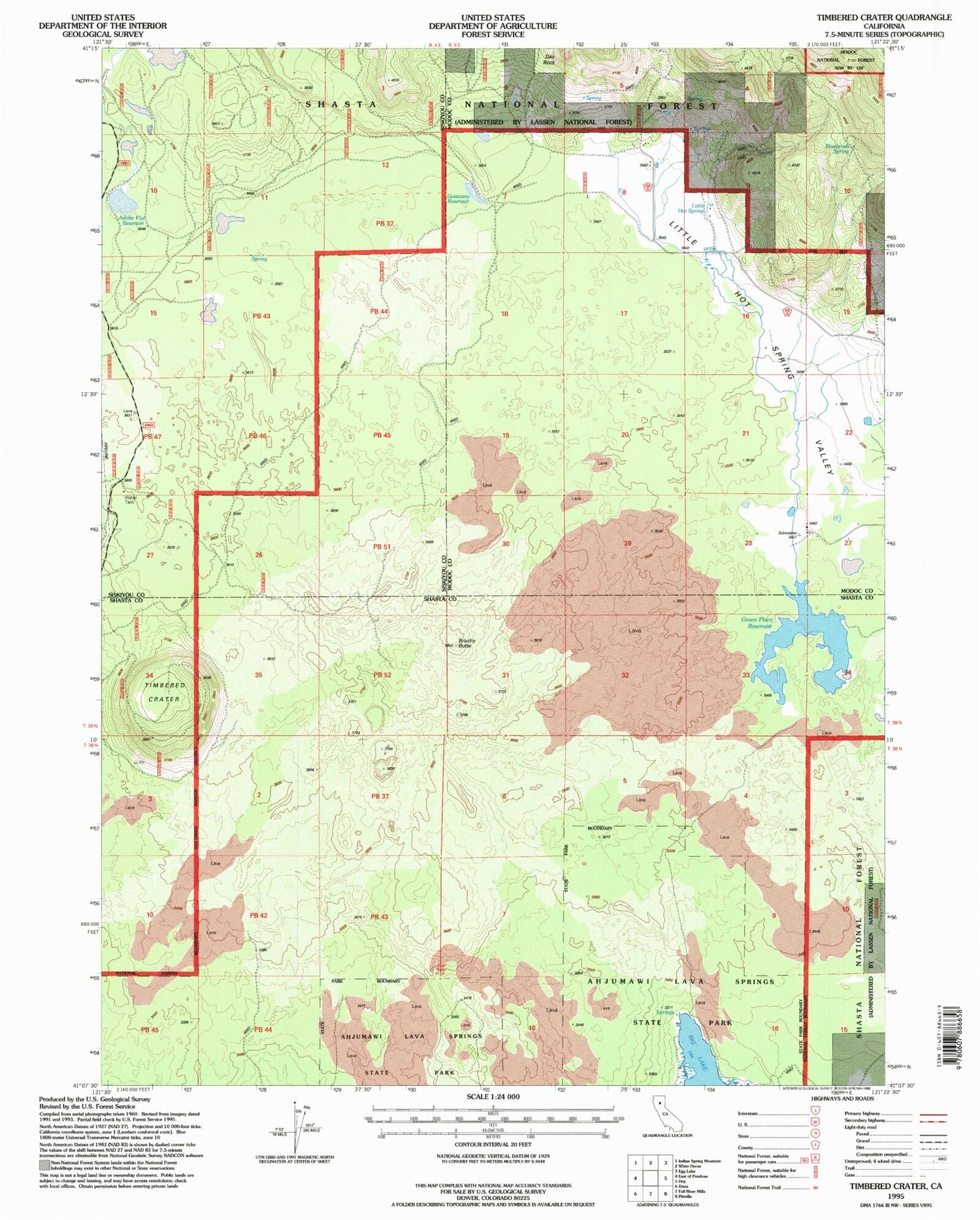 Classic USGS Timbered Crater California 7.5'x7.5' Topo Map Image