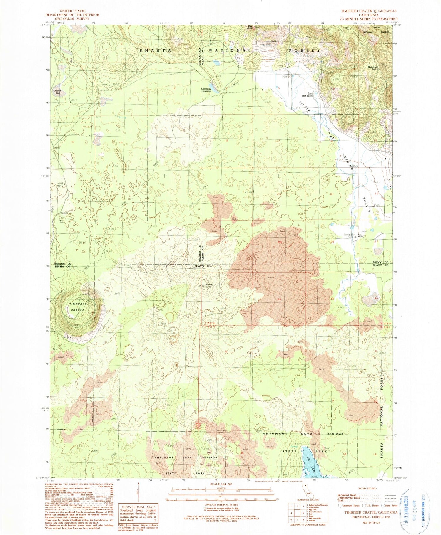 Classic USGS Timbered Crater California 7.5'x7.5' Topo Map Image