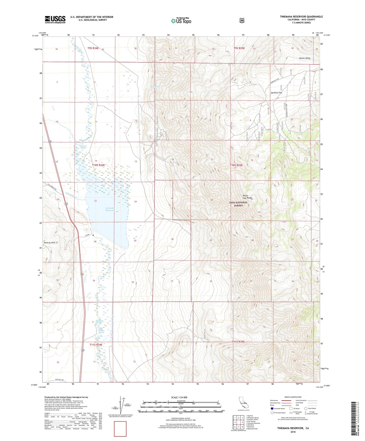 Tinemaha Reservoir California US Topo Map Image