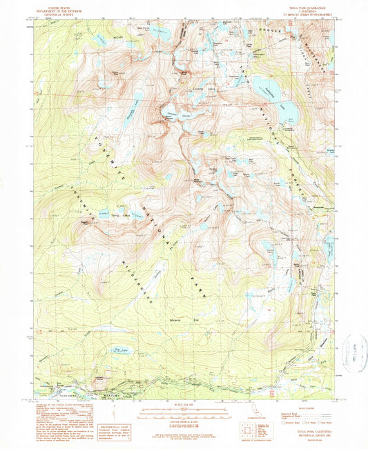 USGS Classic Tioga Pass California 7.5'x7.5' Topo Map Image