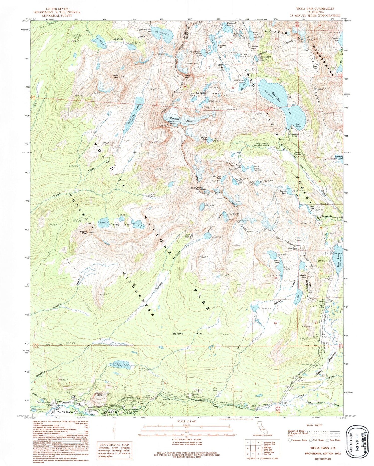 USGS Classic Tioga Pass California 7.5'x7.5' Topo Map Image