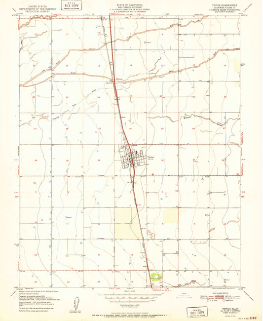 Classic USGS Tipton California 7.5'x7.5' Topo Map Image