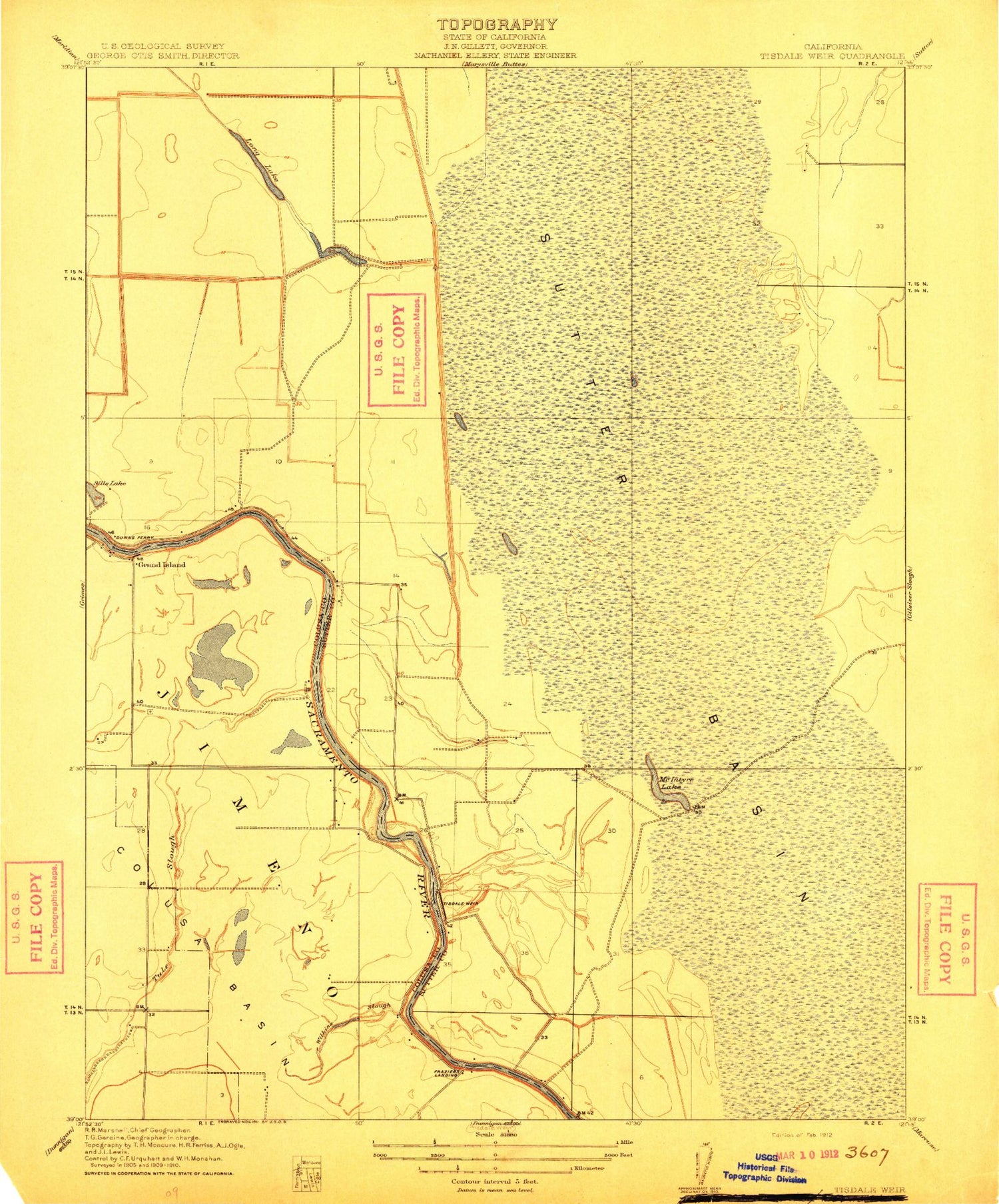 Classic USGS Tisdale Weir California 7.5'x7.5' Topo Map Image