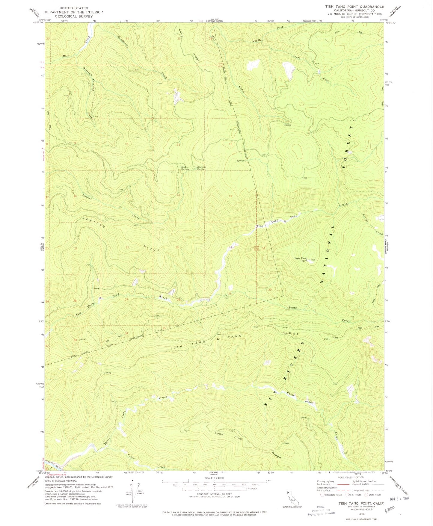 Classic USGS Tish Tang Point California 7.5'x7.5' Topo Map Image