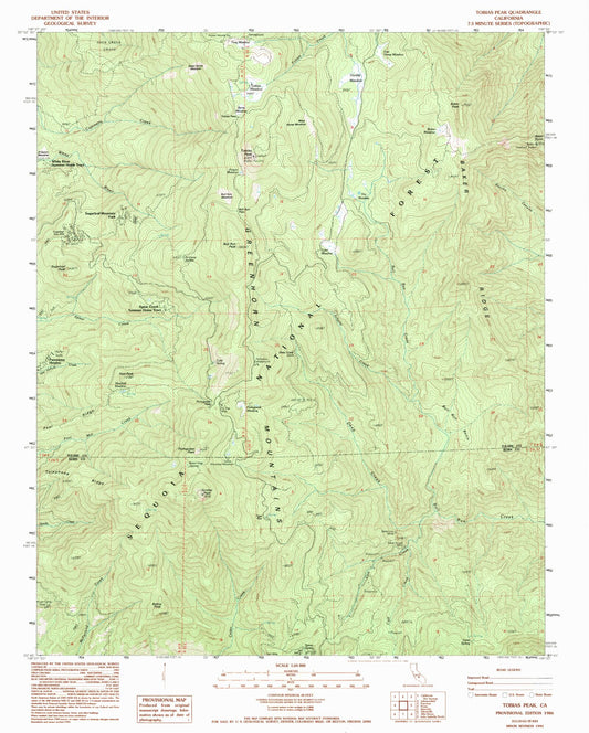 Classic USGS Tobias Peak California 7.5'x7.5' Topo Map Image