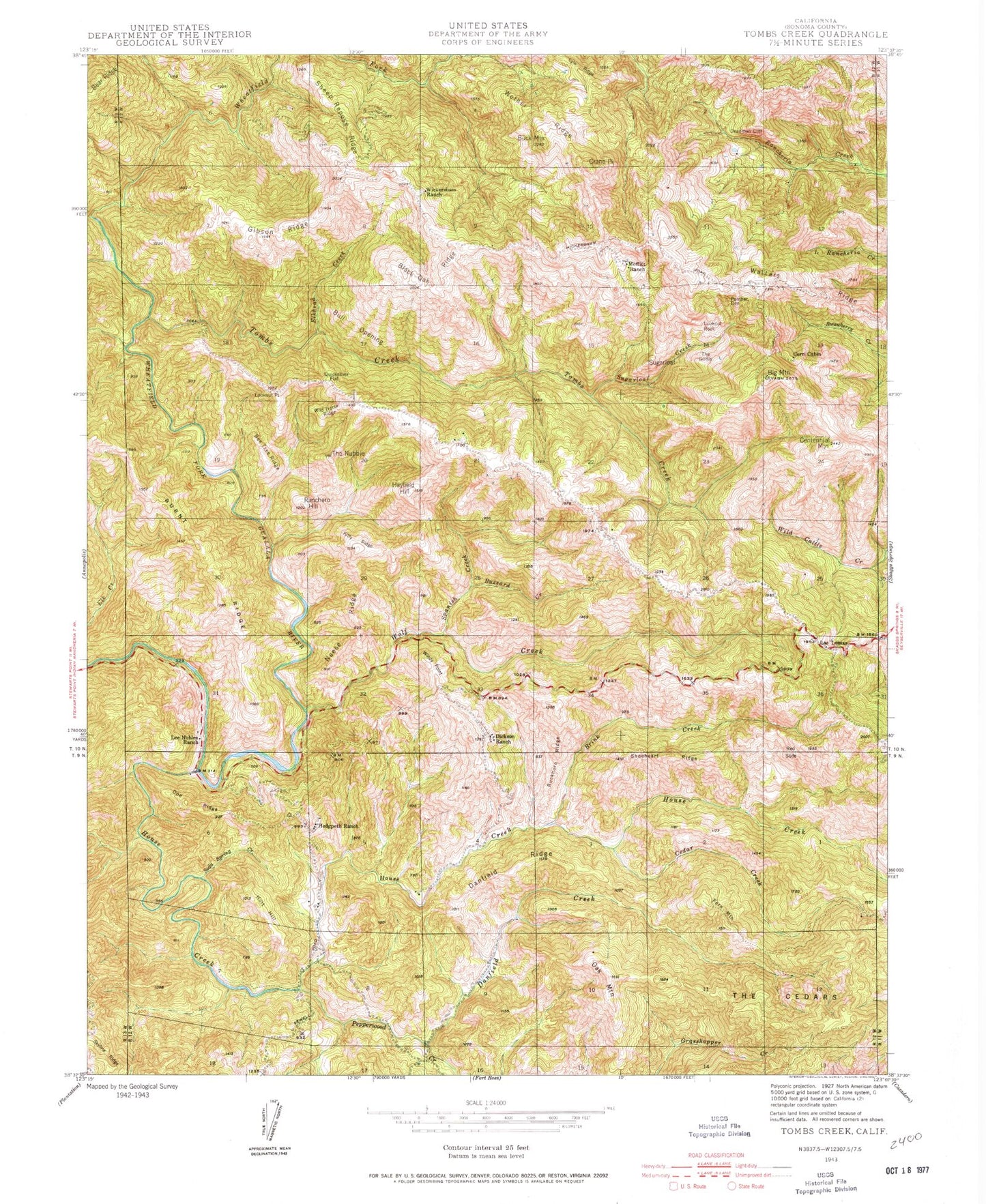 Classic USGS Tombs Creek California 7.5'x7.5' Topo Map Image