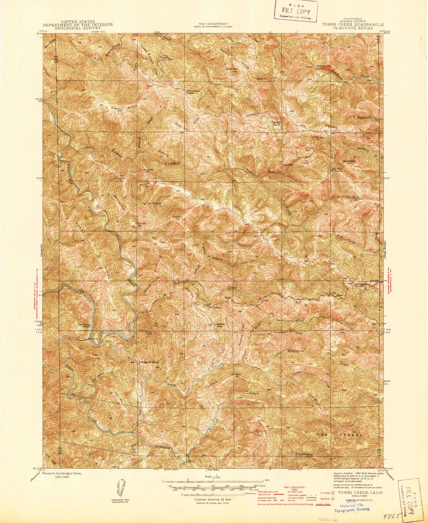 Classic USGS Tombs Creek California 7.5'x7.5' Topo Map Image