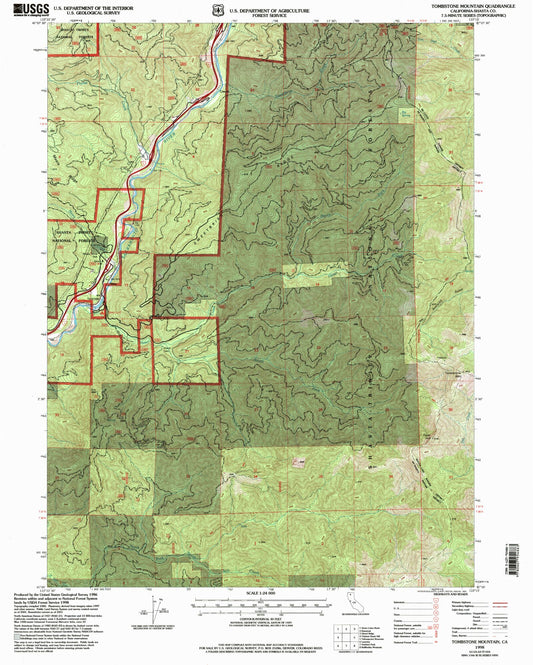 Classic USGS Tombstone Mountain California 7.5'x7.5' Topo Map Image