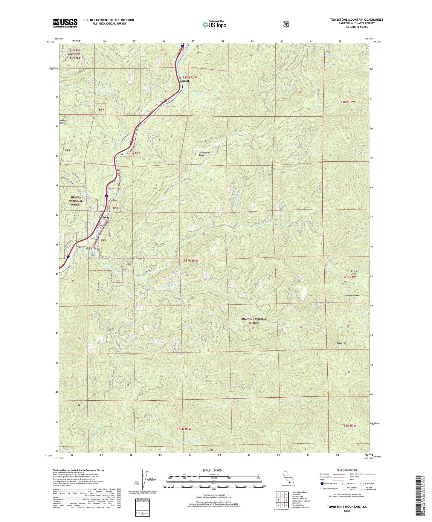 Tombstone Mountain California US Topo Map Image