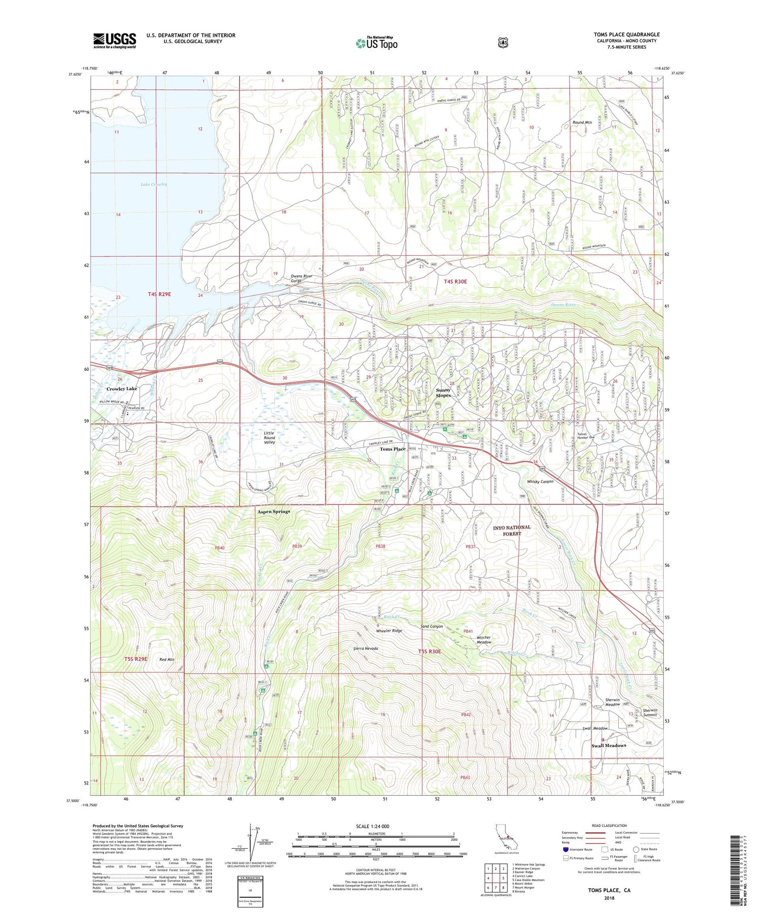 Toms Place California US Topo Map Image