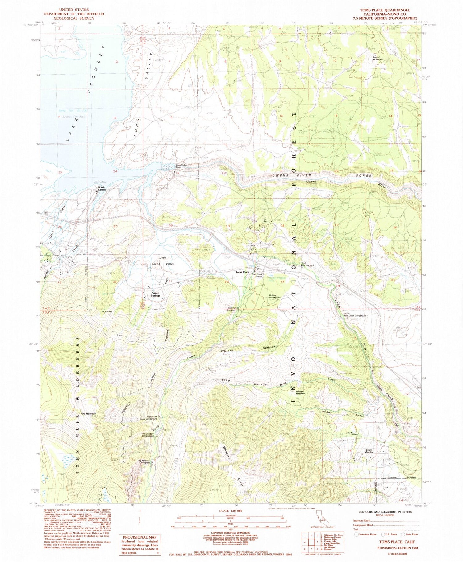 Classic USGS Toms Place California 7.5'x7.5' Topo Map Image