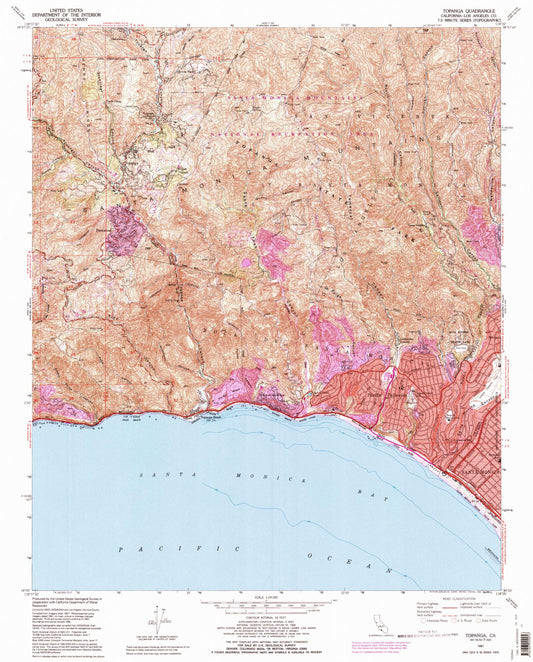 Classic USGS Topanga California 7.5'x7.5' Topo Map Image