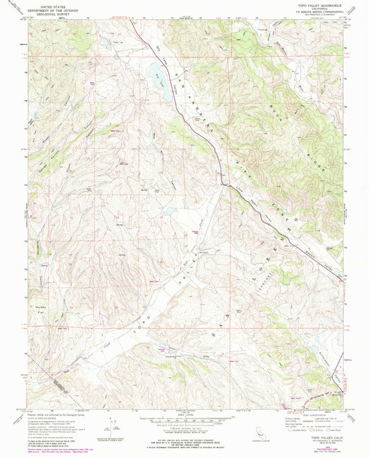 Classic USGS Topo Valley California 7.5'x7.5' Topo Map Image