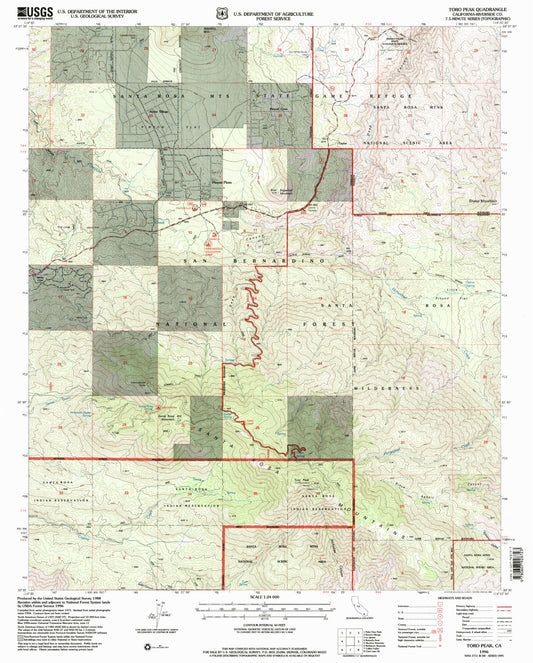 Classic USGS Toro Peak California 7.5'x7.5' Topo Map Image