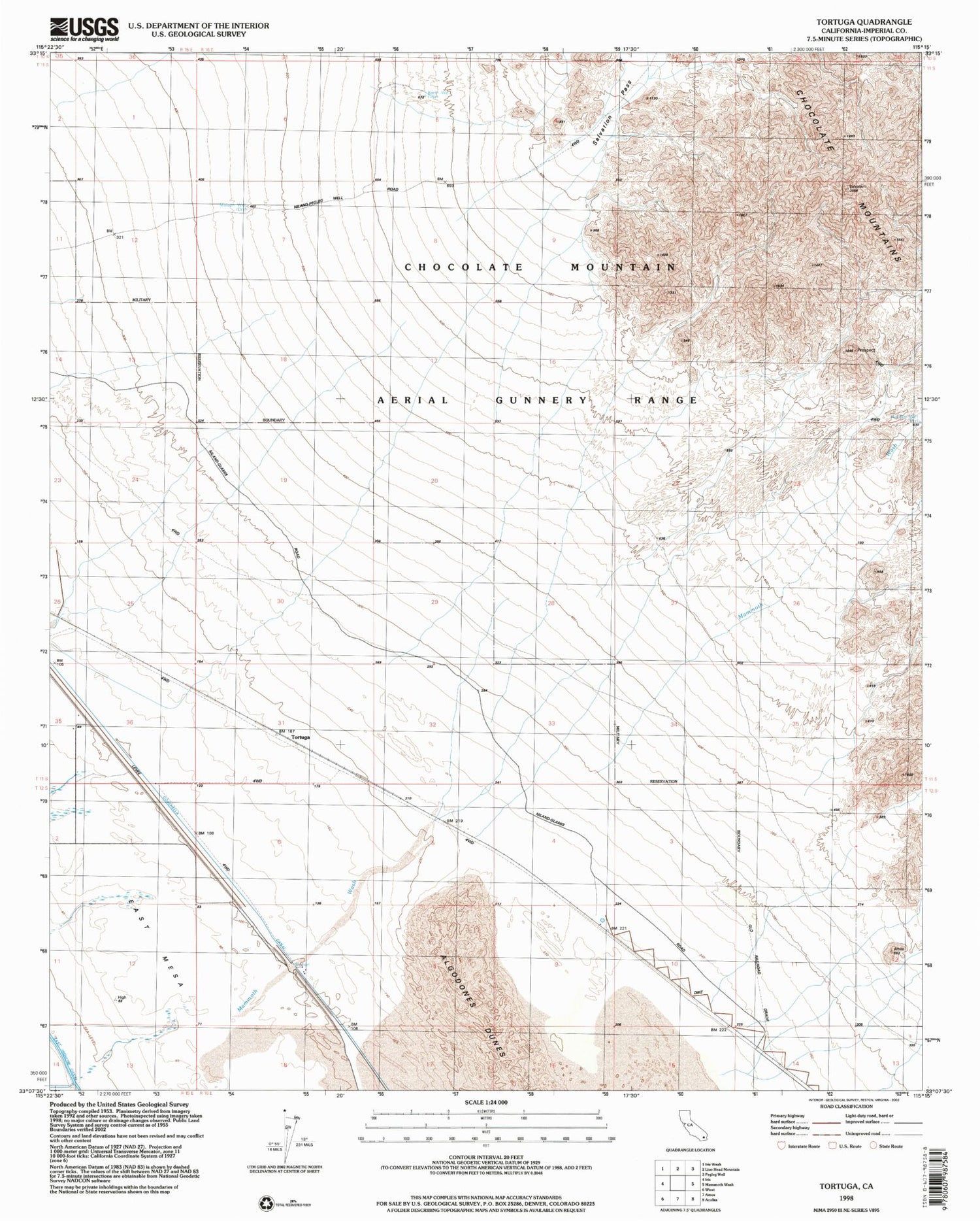 Classic USGS Tortuga California 7.5'x7.5' Topo Map Image