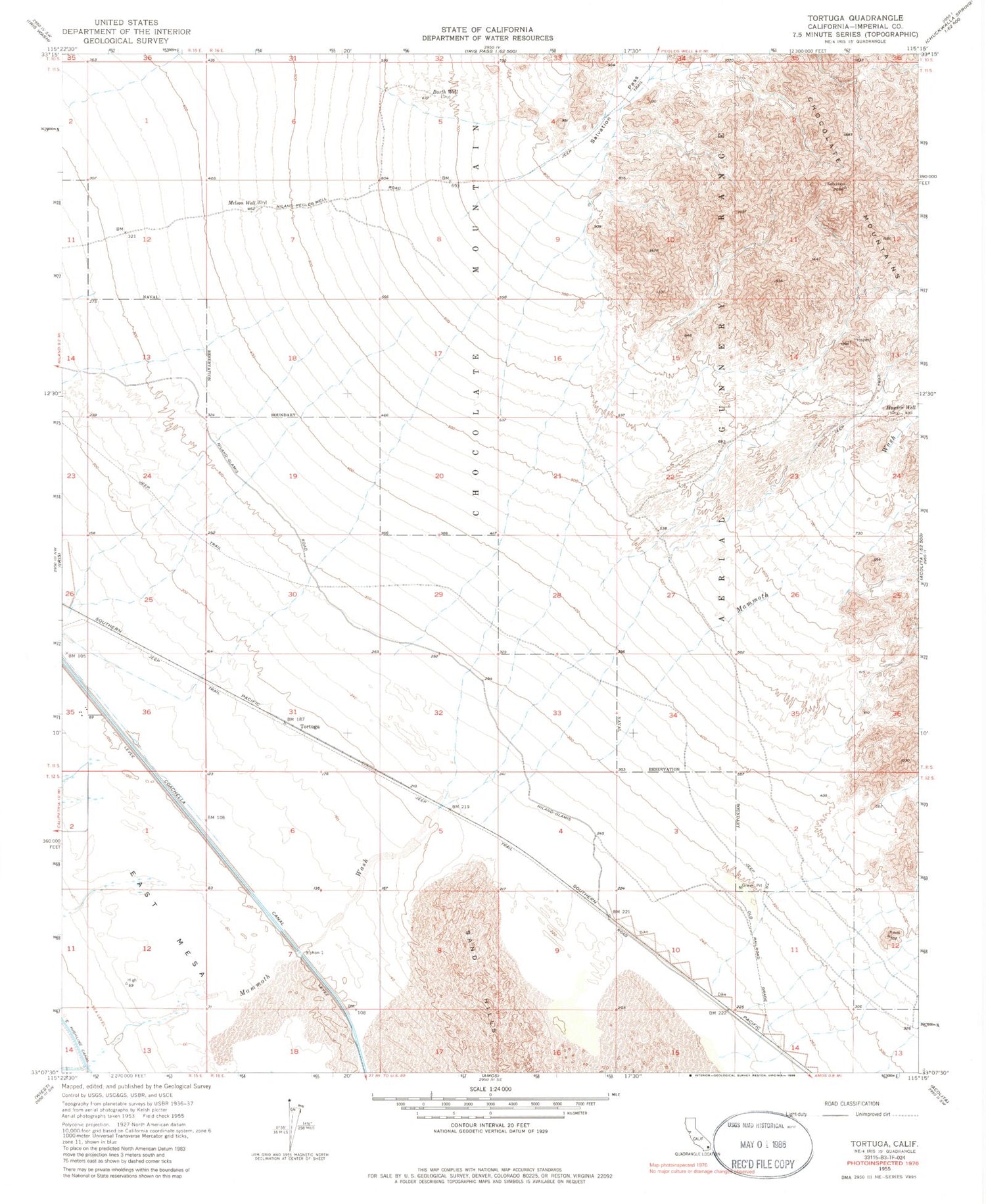 Classic USGS Tortuga California 7.5'x7.5' Topo Map Image