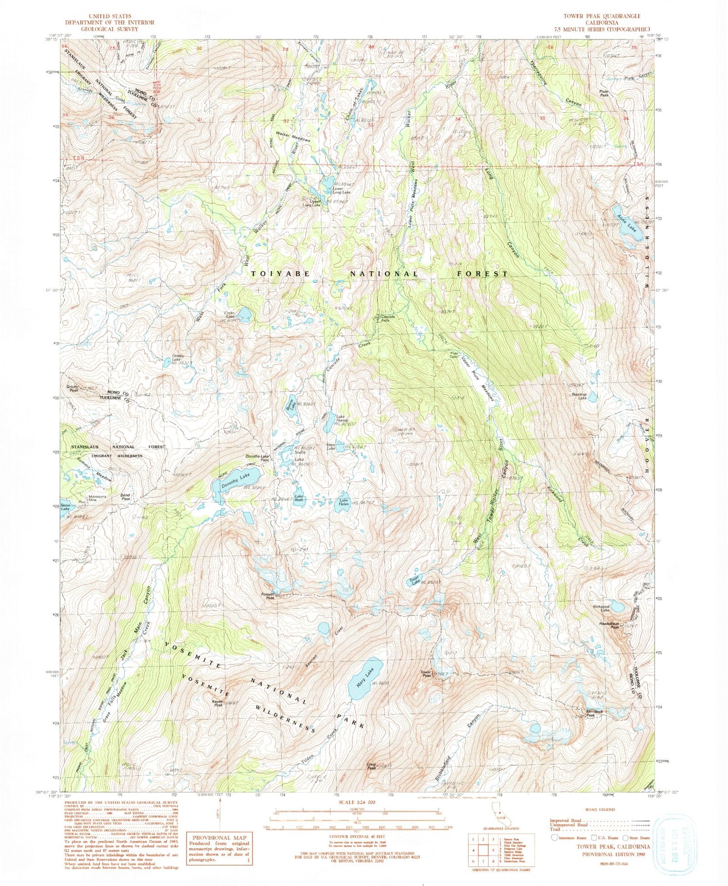 USGS Classic Tower Peak California 7.5'x7.5' Topo Map Image