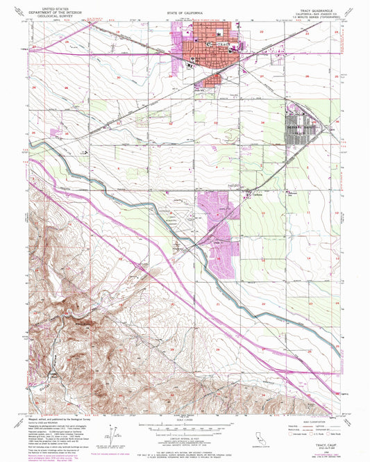 Classic USGS Tracy California 7.5'x7.5' Topo Map Image
