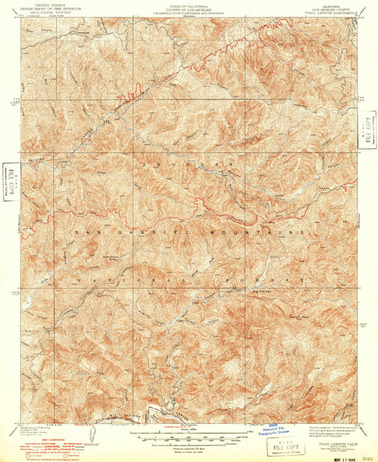 Classic USGS Trail Canyon California 7.5'x7.5' Topo Map Image