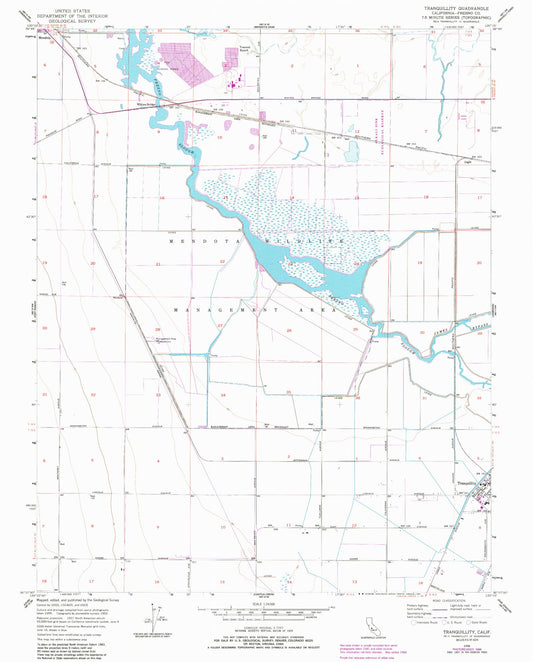 Classic USGS Tranquillity California 7.5'x7.5' Topo Map Image