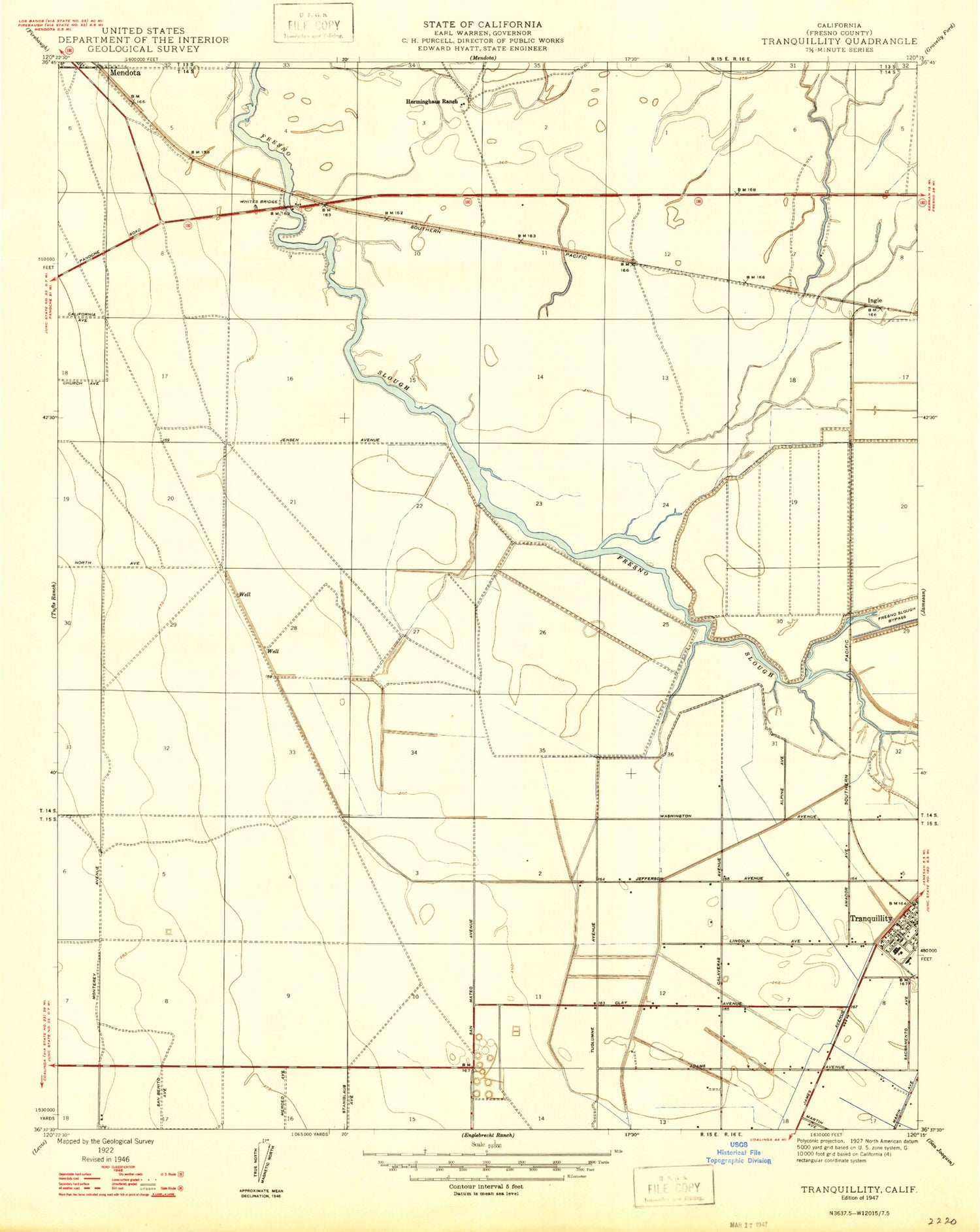 Classic USGS Tranquillity California 7.5'x7.5' Topo Map Image