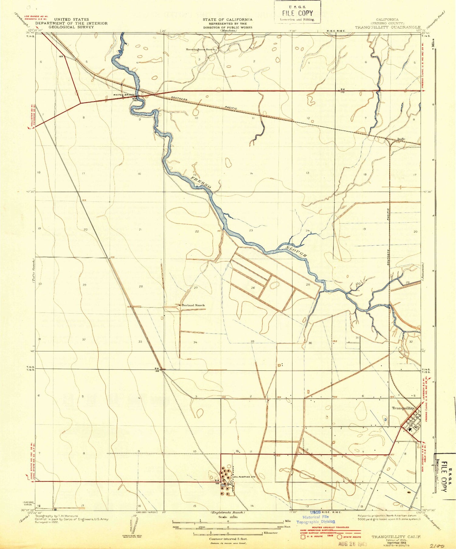 Classic USGS Tranquillity California 7.5'x7.5' Topo Map Image