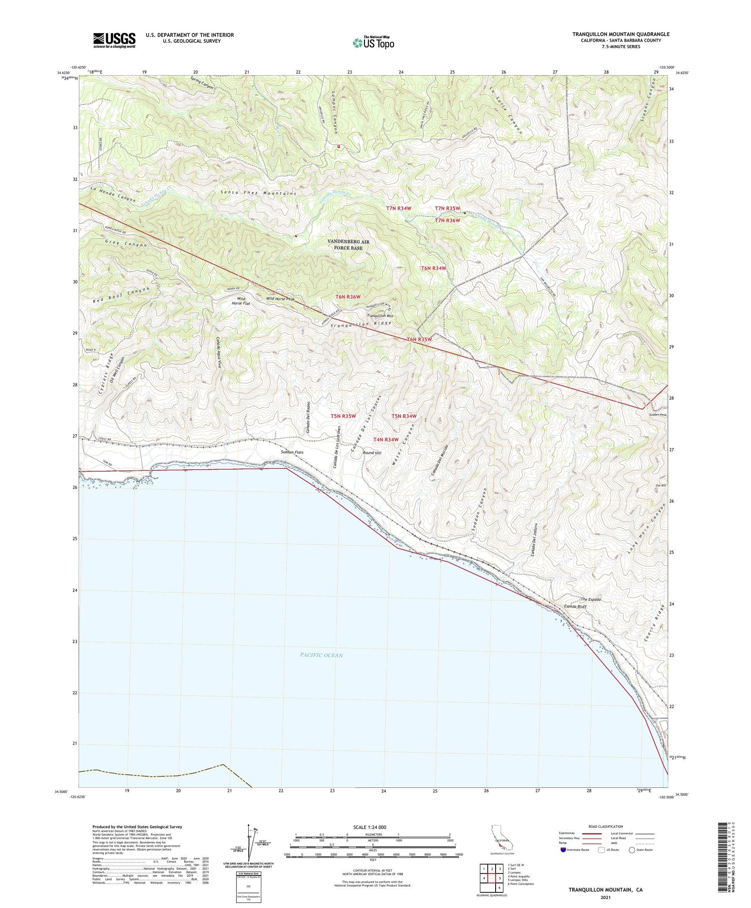 Tranquillon Mountain California US Topo Map Image