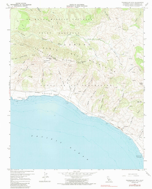 Classic USGS Tranquillon Mountain California 7.5'x7.5' Topo Map Image