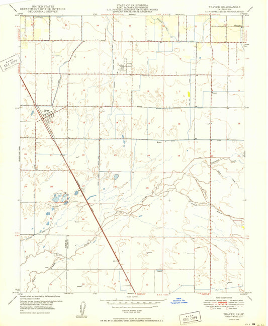Classic USGS Traver California 7.5'x7.5' Topo Map Image