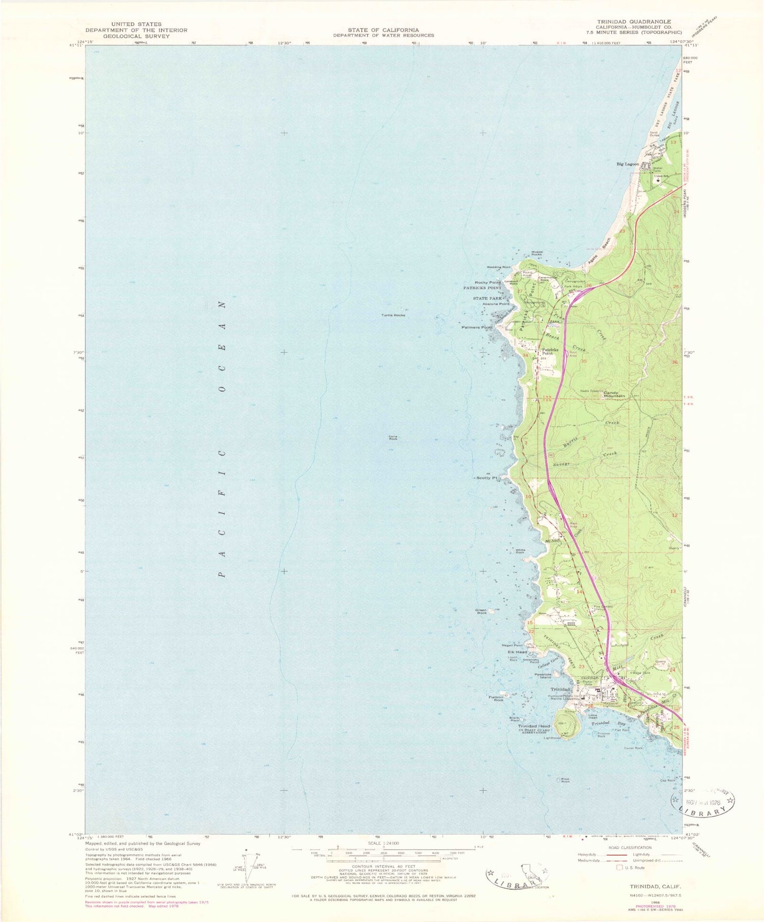 Classic USGS Trinidad California 7.5'x7.5' Topo Map Image
