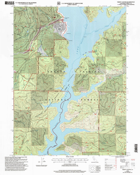 Classic USGS Trinity Center California 7.5'x7.5' Topo Map Image