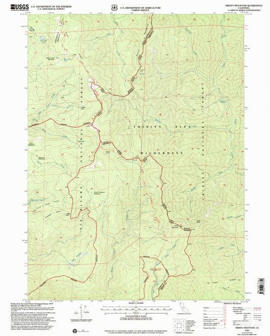 Classic USGS Trinity Mountain California 7.5'x7.5' Topo Map Image