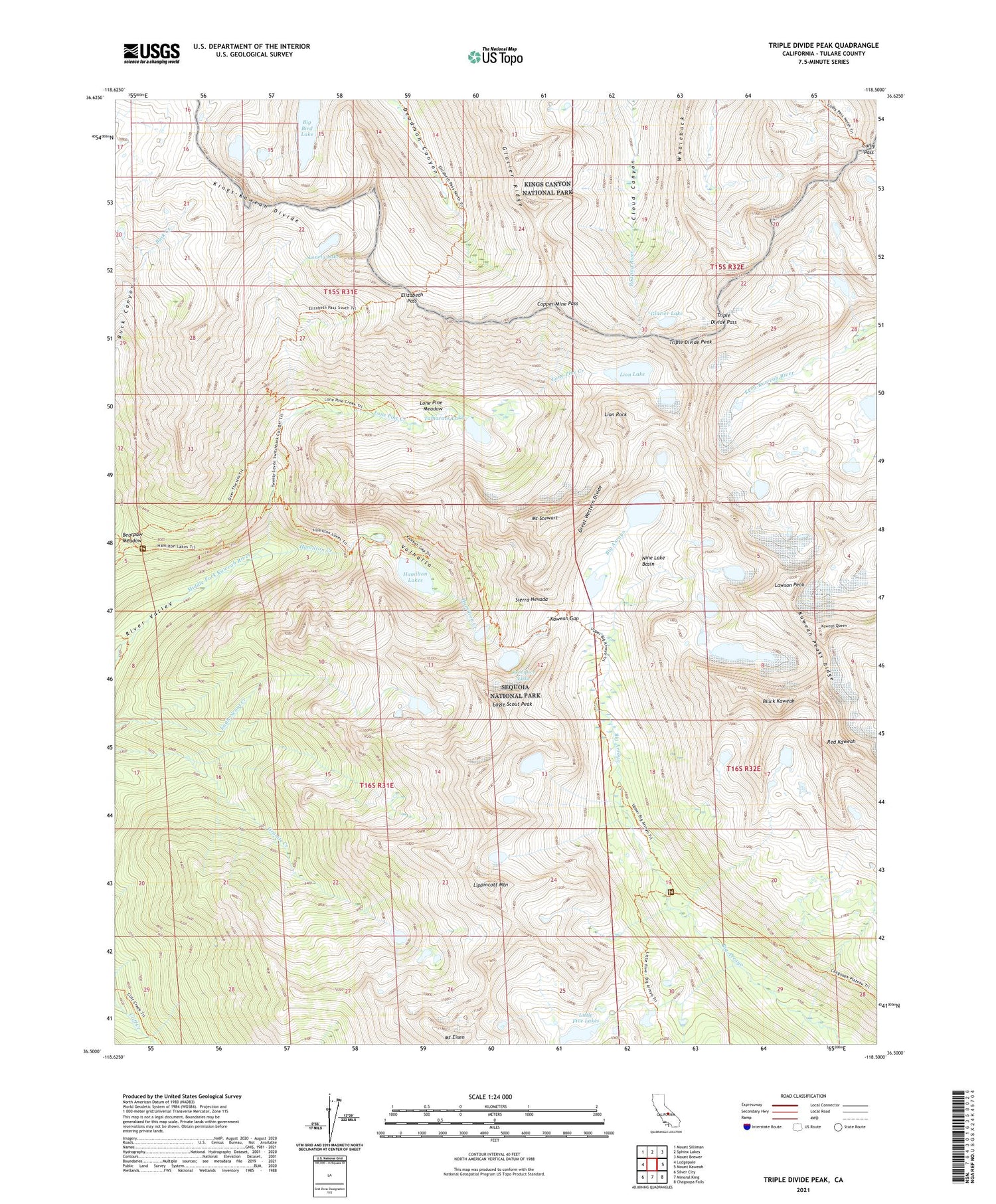 Triple Divide Peak California US Topo Map Image